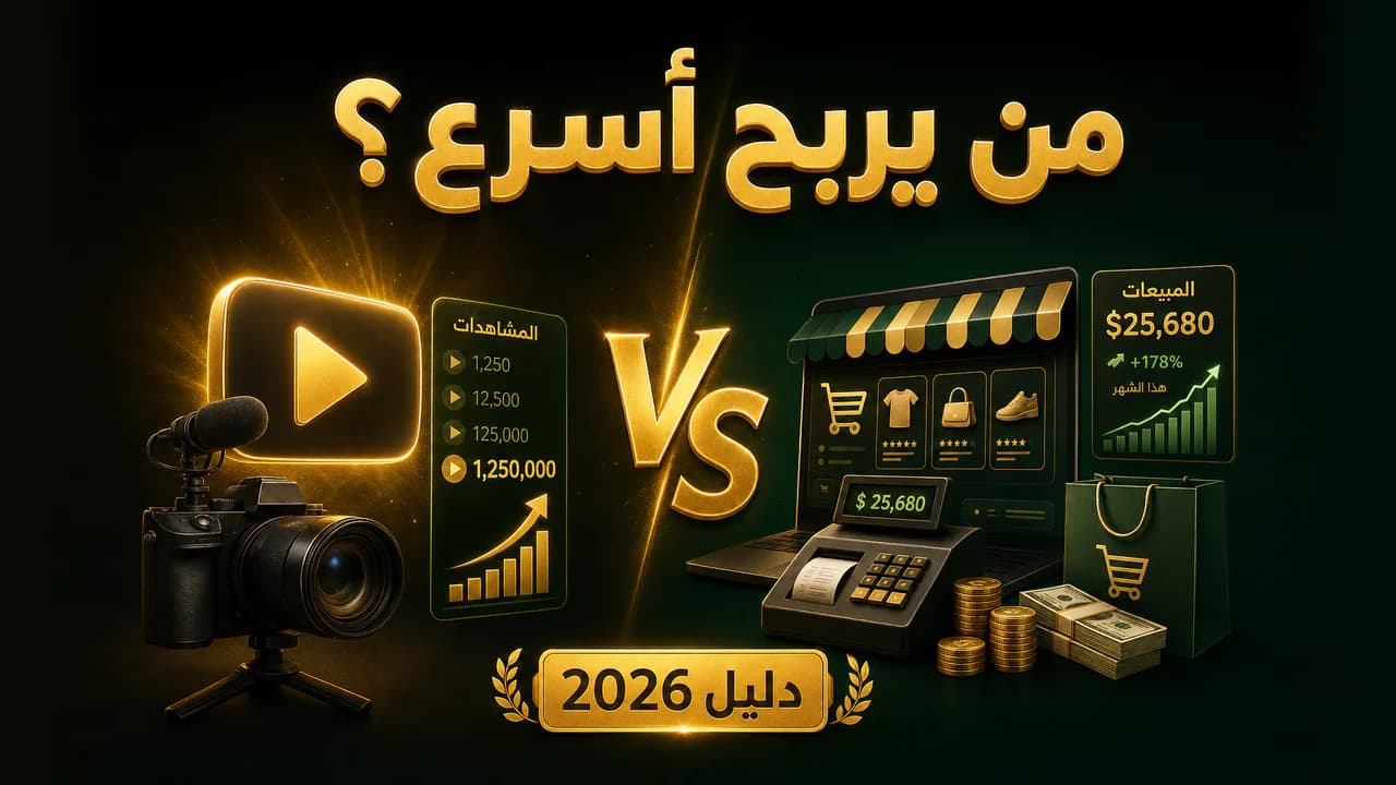 اليوتيوب والمحتوى أم التجارة الإلكترونية: أيهما يربح أسرع؟ 2026